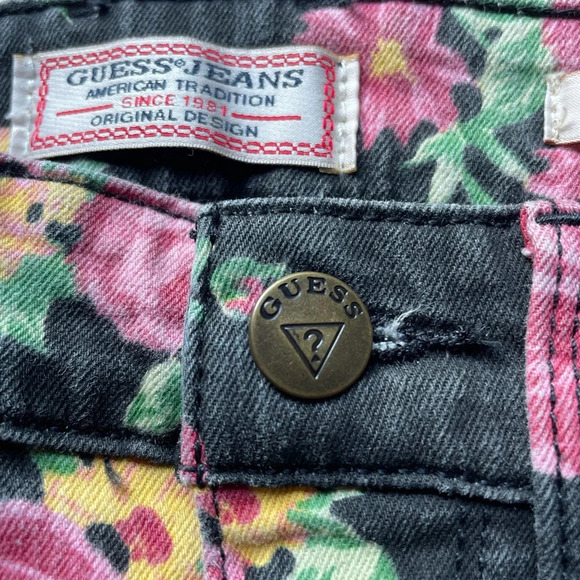 Guess Jeans 1981 3 Zip Crop Vintage Black Floral Roses Size 24 80s Y2K - Picture 13 of 15